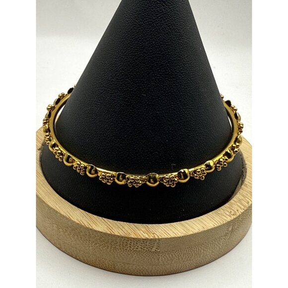 Gold-Tone Floral Beaded Bangle Bracelet Lightweight Elegant Design - Picture 3 of 6